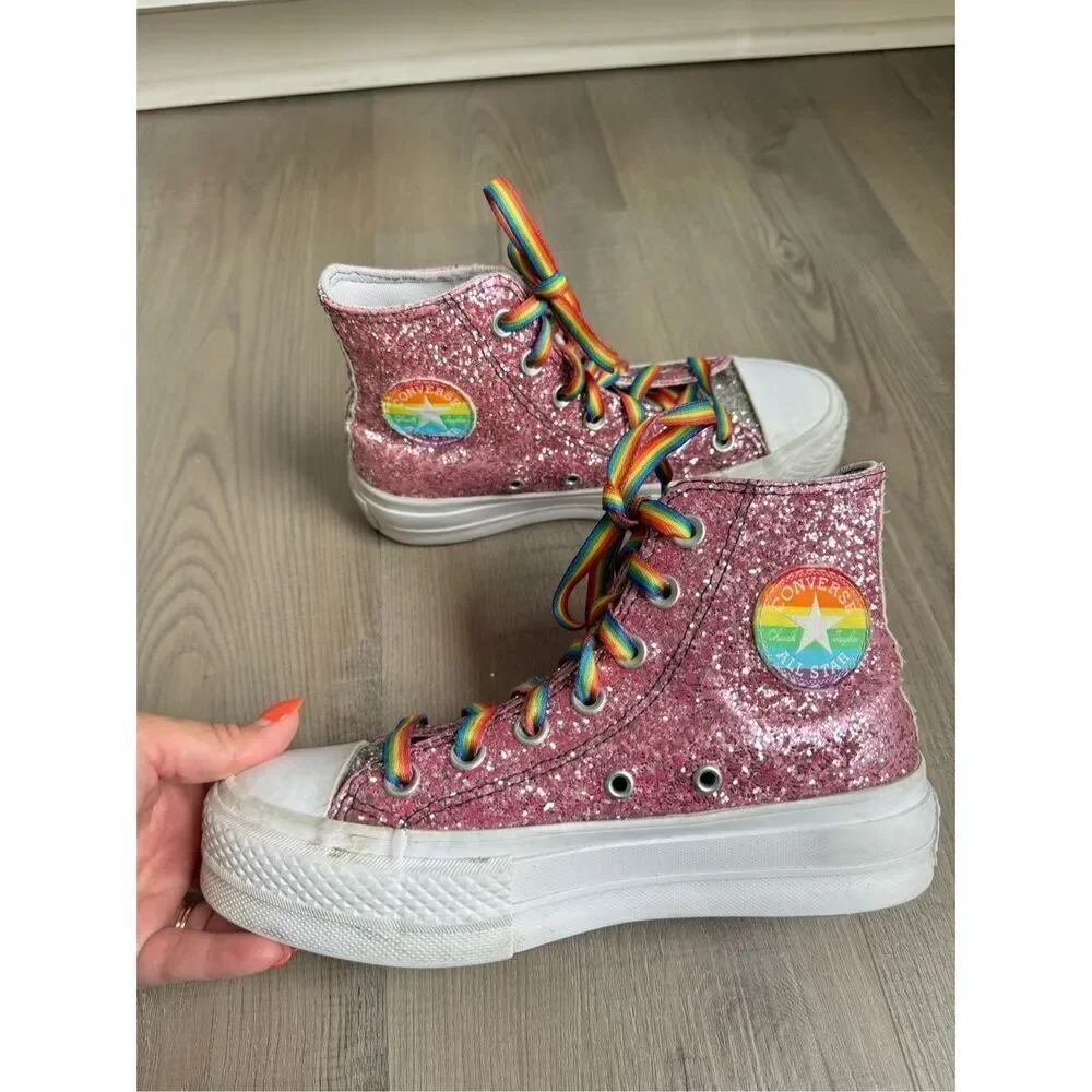 Converse Chuck Taylor’s Platform Pink Glitter Sneakers, Youth 3 / Women’s 4.5